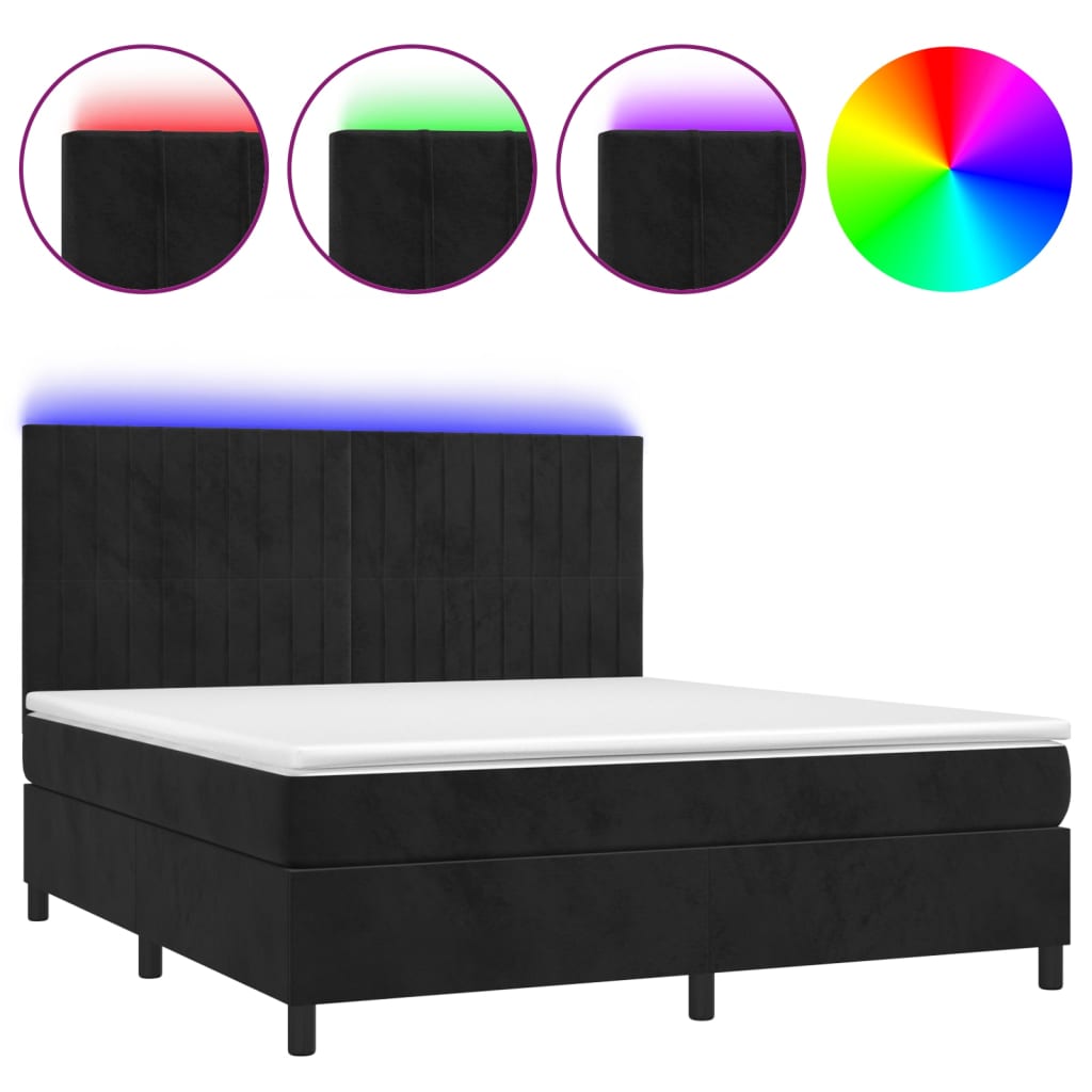 Boxspringbett mit Matratze & LED Schwarz 180x200 cm Samt