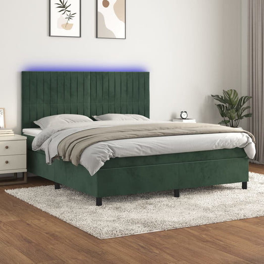 Boxspringbett mit Matratze & LED Dunkelgrün 180x200 cm Samt