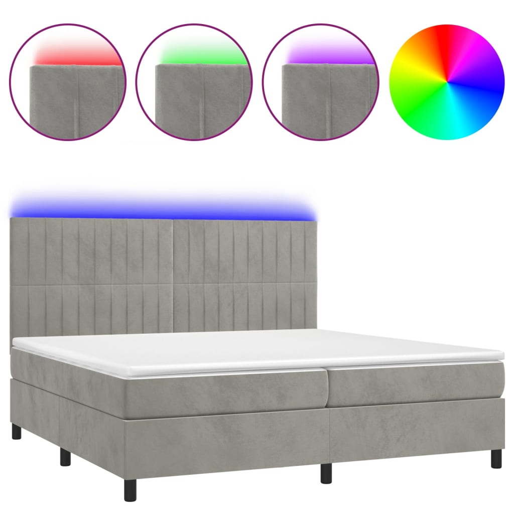 Boxspringbett mit Matratze & LED Hellgrau 200x200 cm Samt