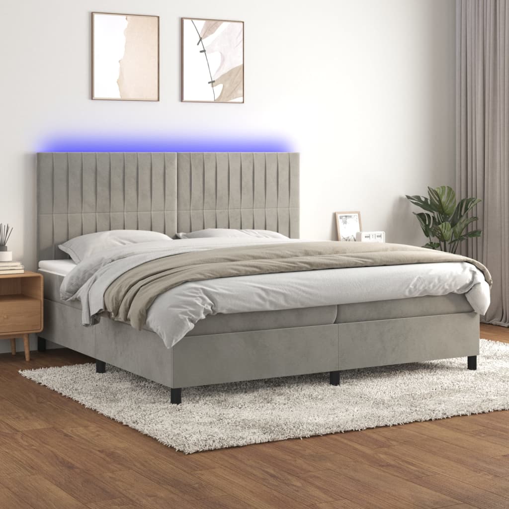 Boxspringbett mit Matratze & LED Hellgrau 200x200 cm Samt