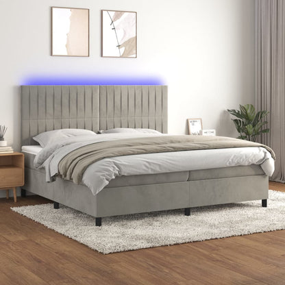 Boxspringbett mit Matratze & LED Hellgrau 200x200 cm Samt