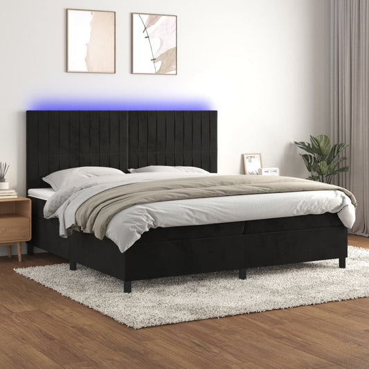 Boxspringbett mit Matratze & LED Schwarz 200x200 cm Samt