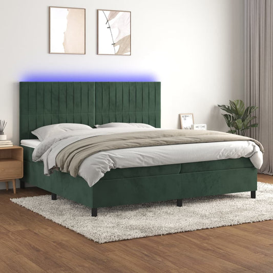 Boxspringbett mit Matratze & LED Dunkelgrün 200x200 cm Samt