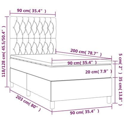 Boxspringbett mit Matratze & LED Hellgrau 90x200 cm Samt