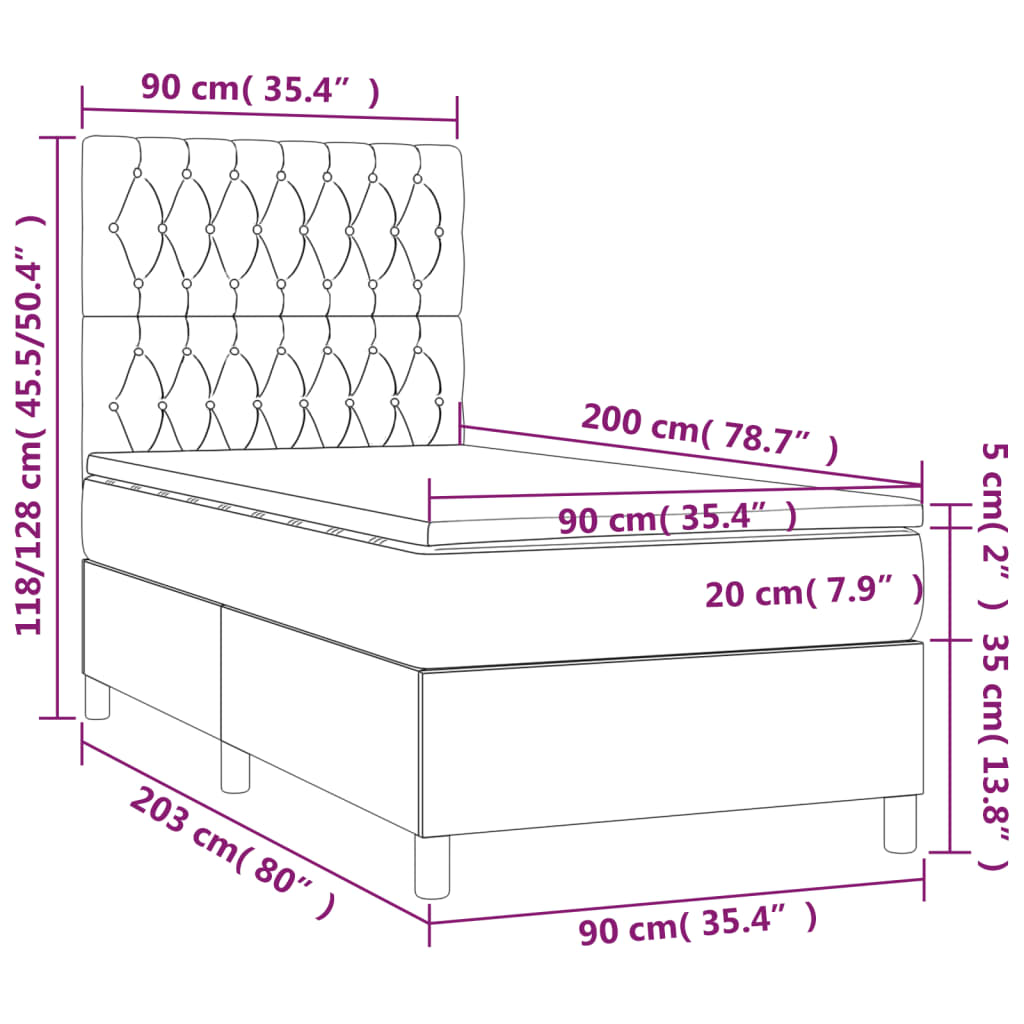 Boxspringbett mit Matratze & LED Dunkelgrau 90x200 cm Samt