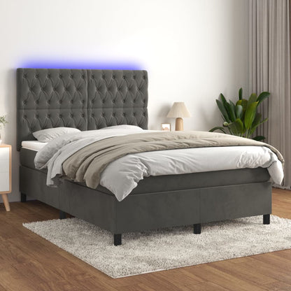 Boxspringbett mit Matratze & LED Dunkelgrau 140x200 cm Samt