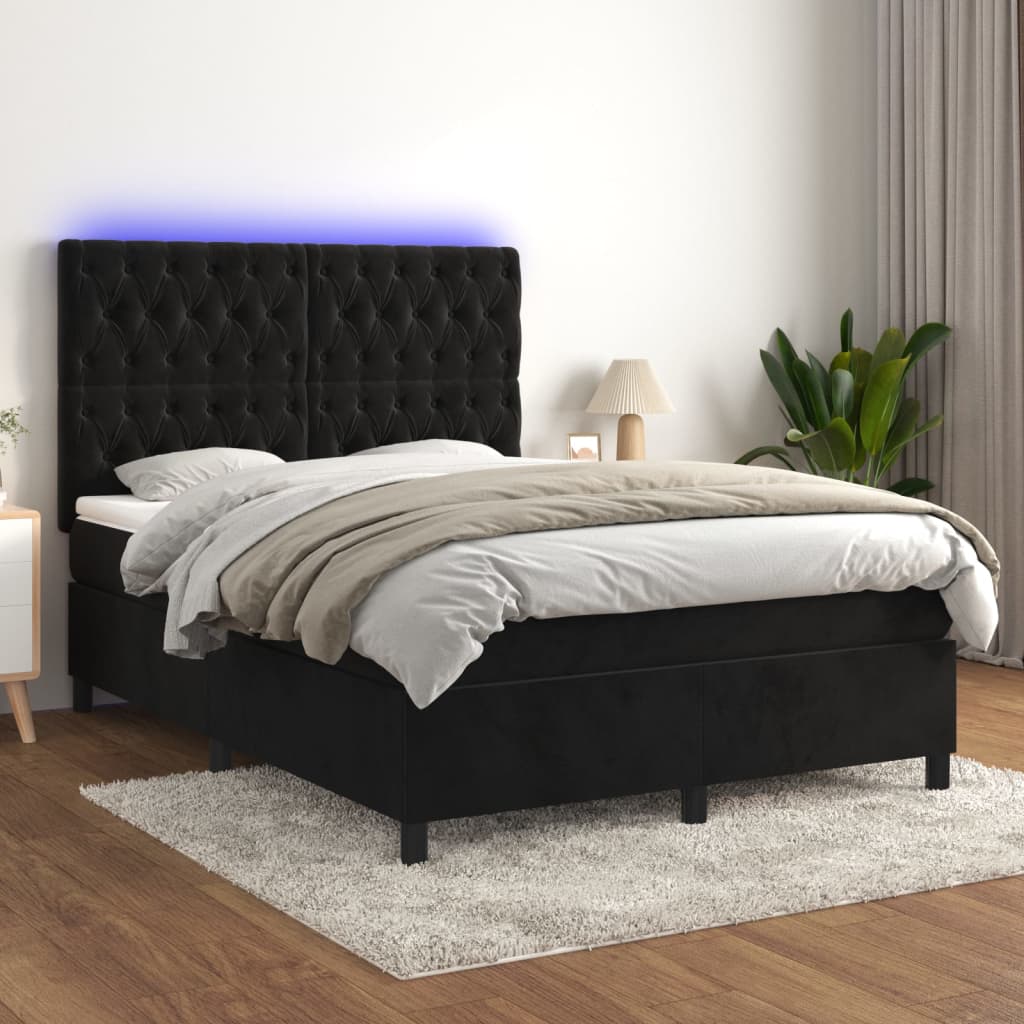 Boxspringbett mit Matratze & LED Schwarz 140x200 cm Samt