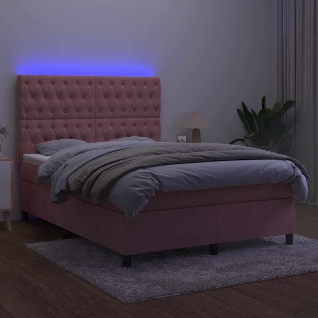 Boxspringbett mit Matratze & LED Rosa 140x200 cm Samt