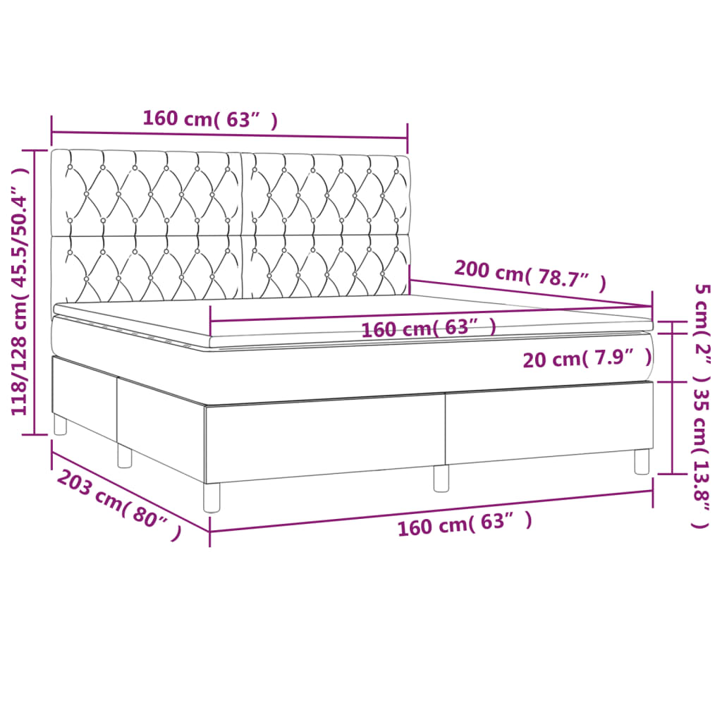 Boxspringbett mit Matratze & LED Hellgrau 160x200 cm Samt