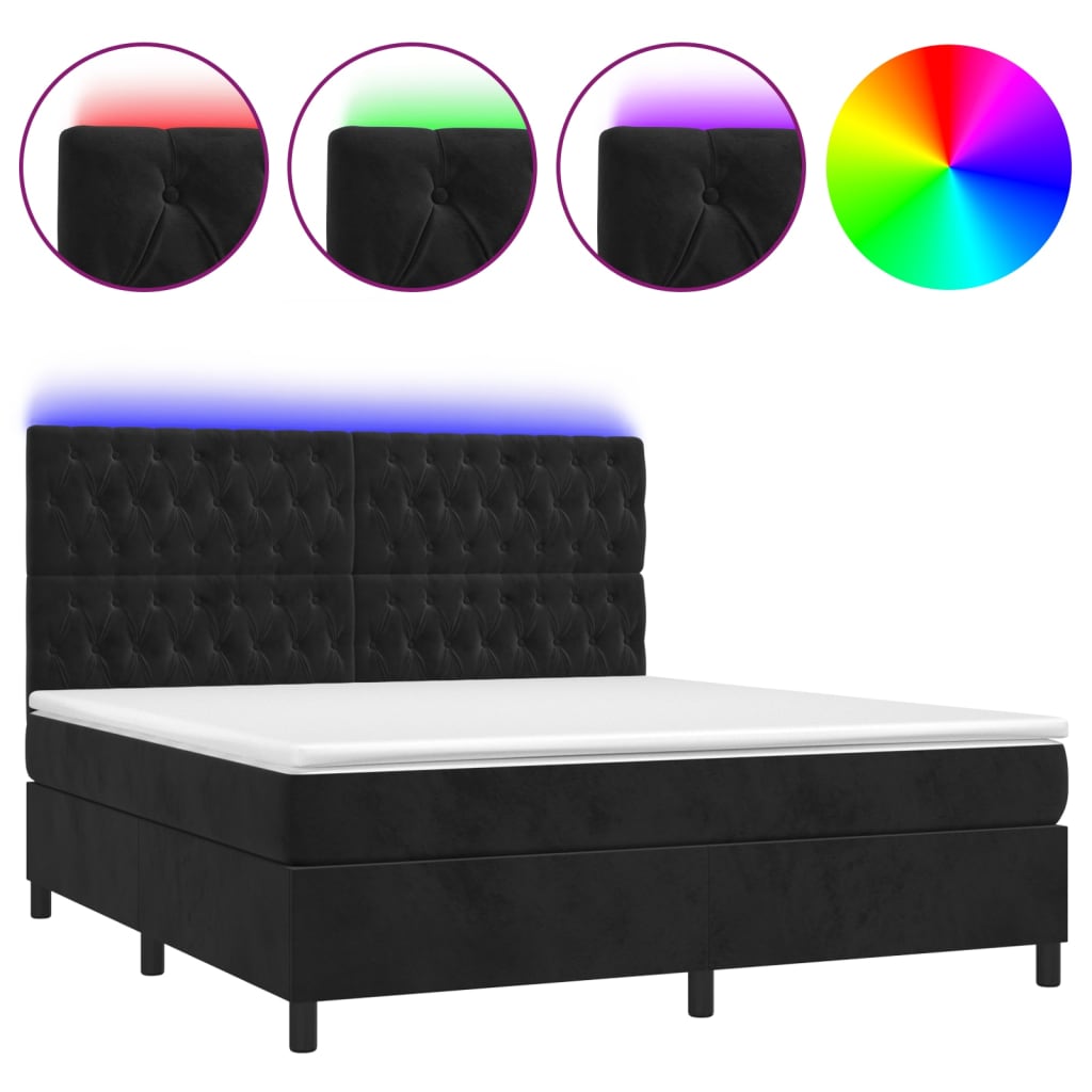 Box spring bed with mattress &amp; LED black 160x200 cm velvet