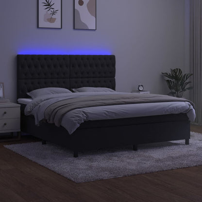 Box spring bed with mattress &amp; LED black 160x200 cm velvet