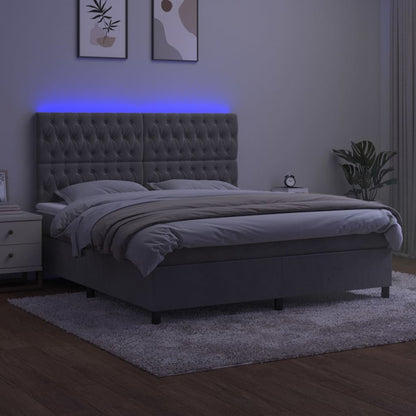 Boxspringbett mit Matratze & LED Hellgrau 180x200 cm Samt