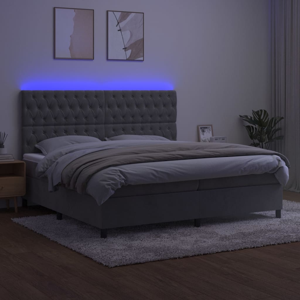 Boxspringbett mit Matratze & LED Hellgrau 200x200 cm Samt