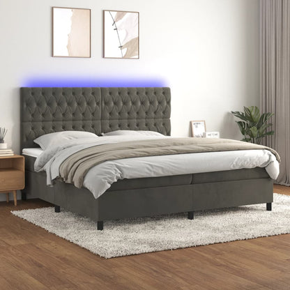 Boxspringbett mit Matratze & LED Dunkelgrau 200x200 cm Samt