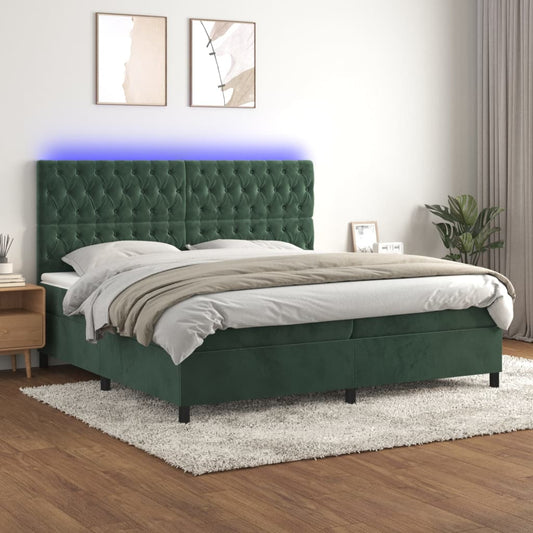 Boxspringbett mit Matratze & LED Dunkelgrün 200x200 cm Samt