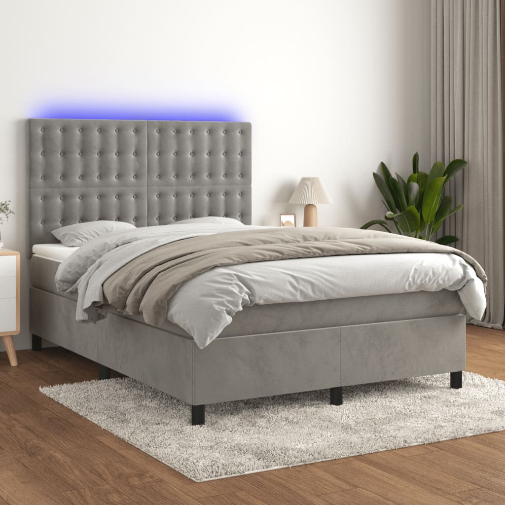 Boxspringbett mit Matratze & LED Hellgrau 140x200 cm Samt