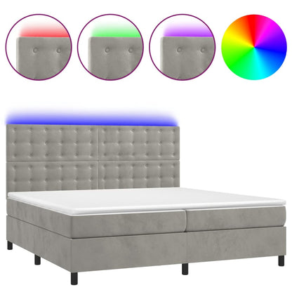 Boxspringbett mit Matratze & LED Hellgrau 200x200 cm Samt