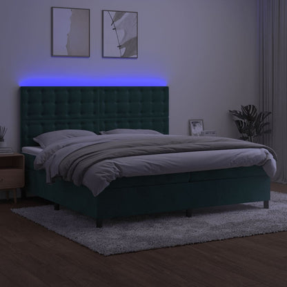 Boxspringbett mit Matratze & LED Dunkelgrün 200x200 cm Samt