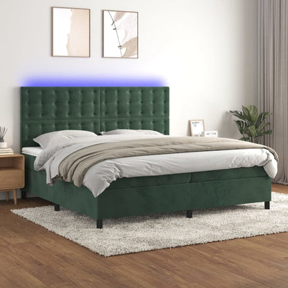 Boxspringbett mit Matratze & LED Dunkelgrün 200x200 cm Samt