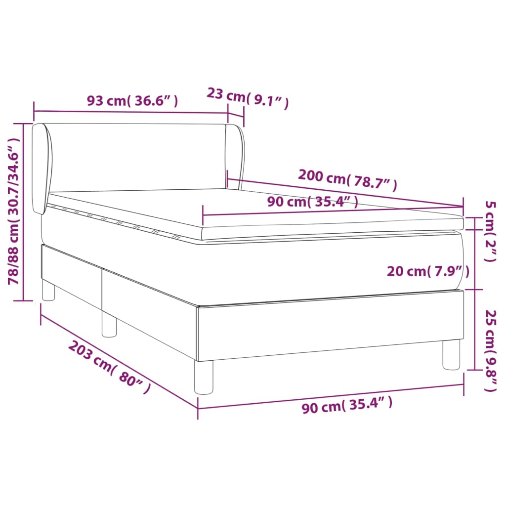 Boxspringbett mit Matratze Schwarz 90x200 cm Stoff