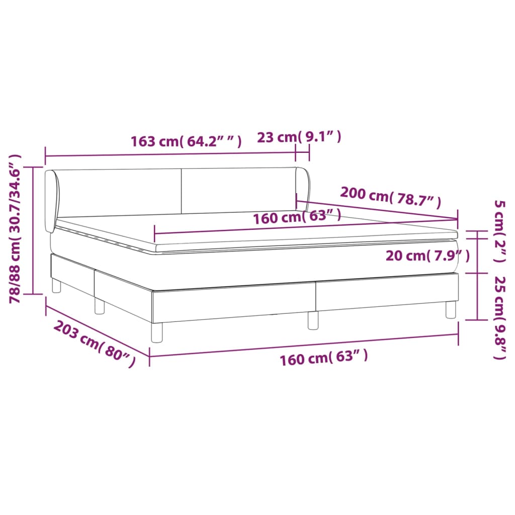 Box spring bed with mattress dark grey 160x200 cm fabric