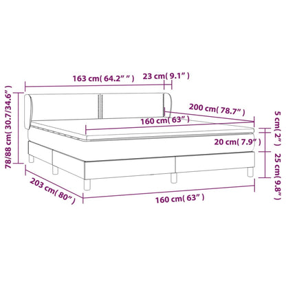 Box spring bed with mattress dark grey 160x200 cm fabric