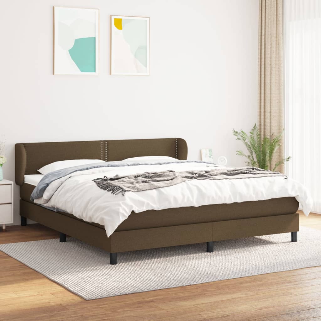 Box spring bed with mattress dark brown 160x200 cm fabric