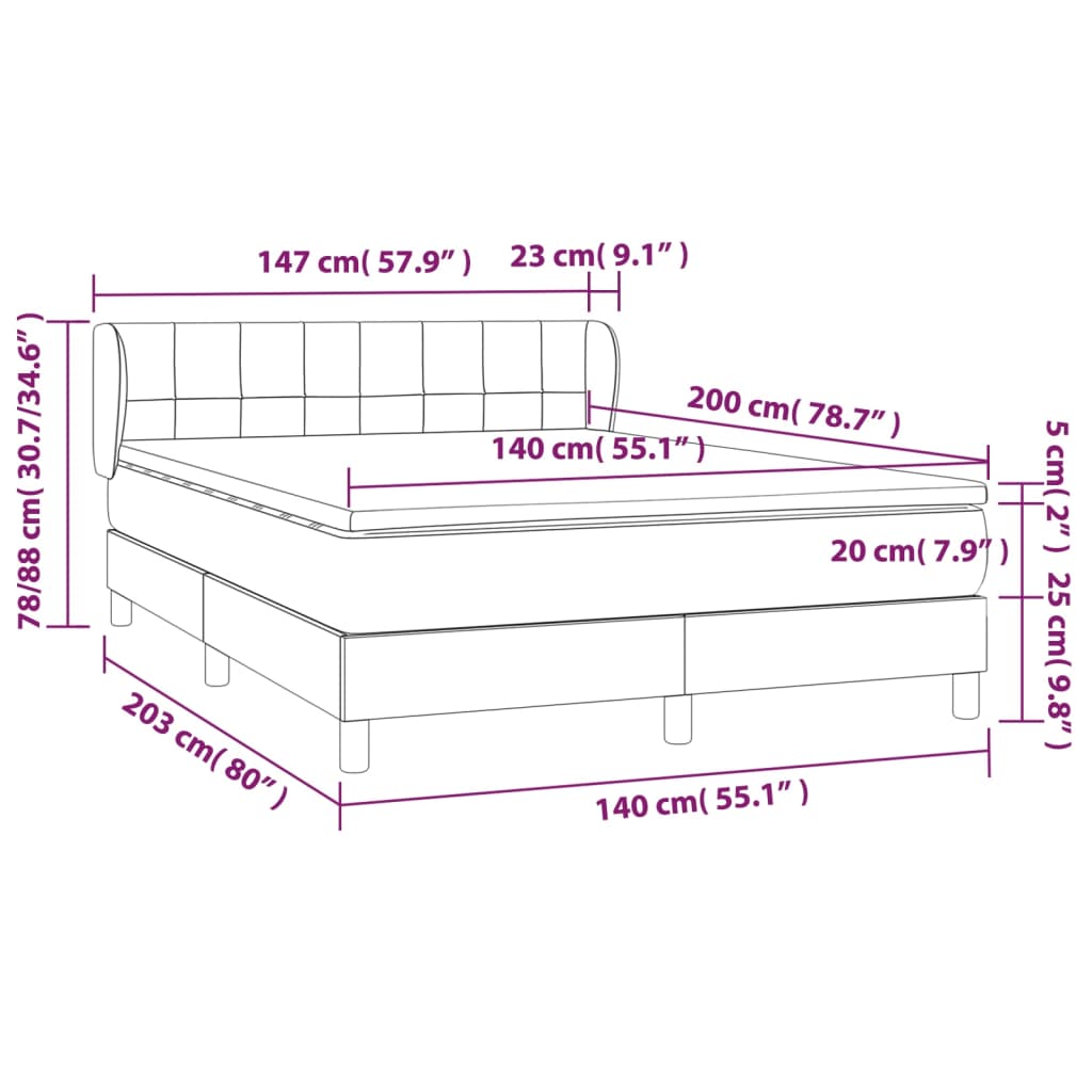 Boxspringbett mit Matratze Schwarz 140x200 cm Stoff