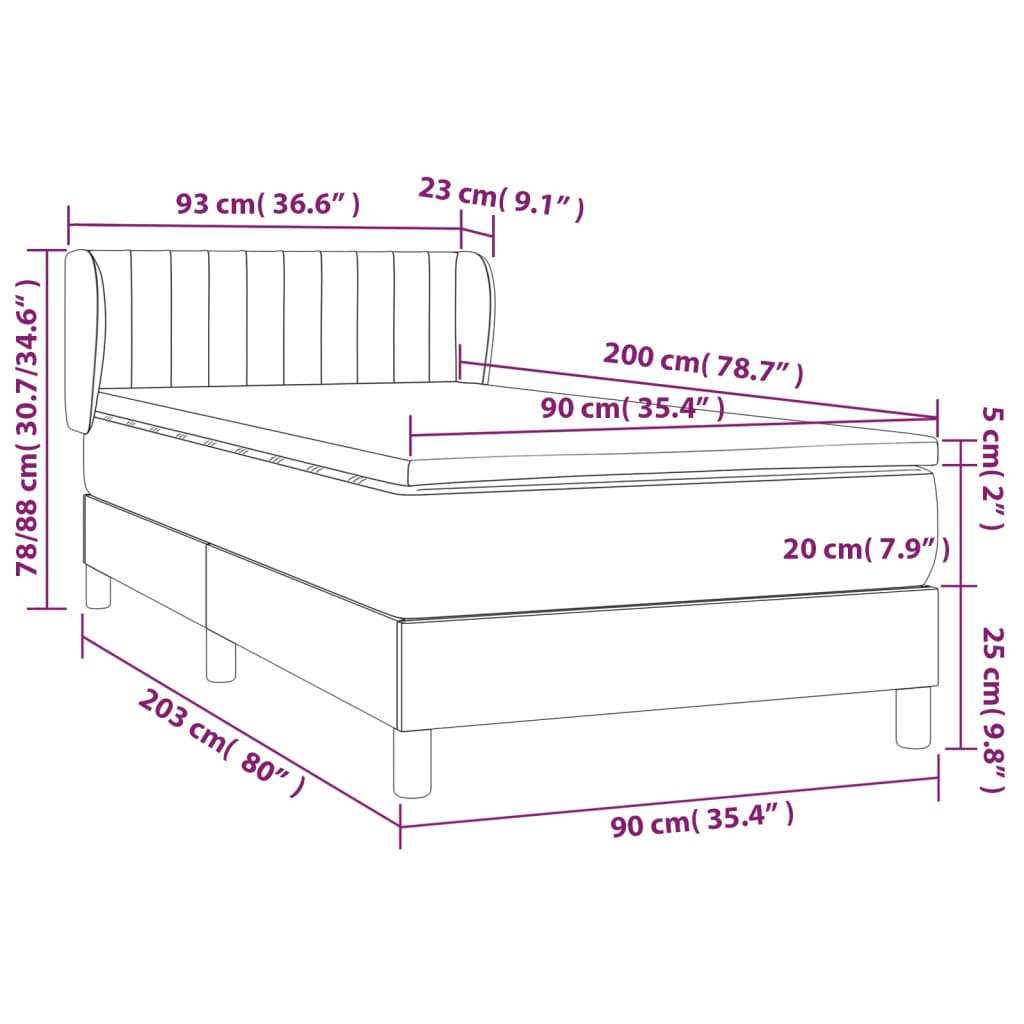 Boxspringbett mit Matratze Dunkelgrau 90x200 cm Stoff