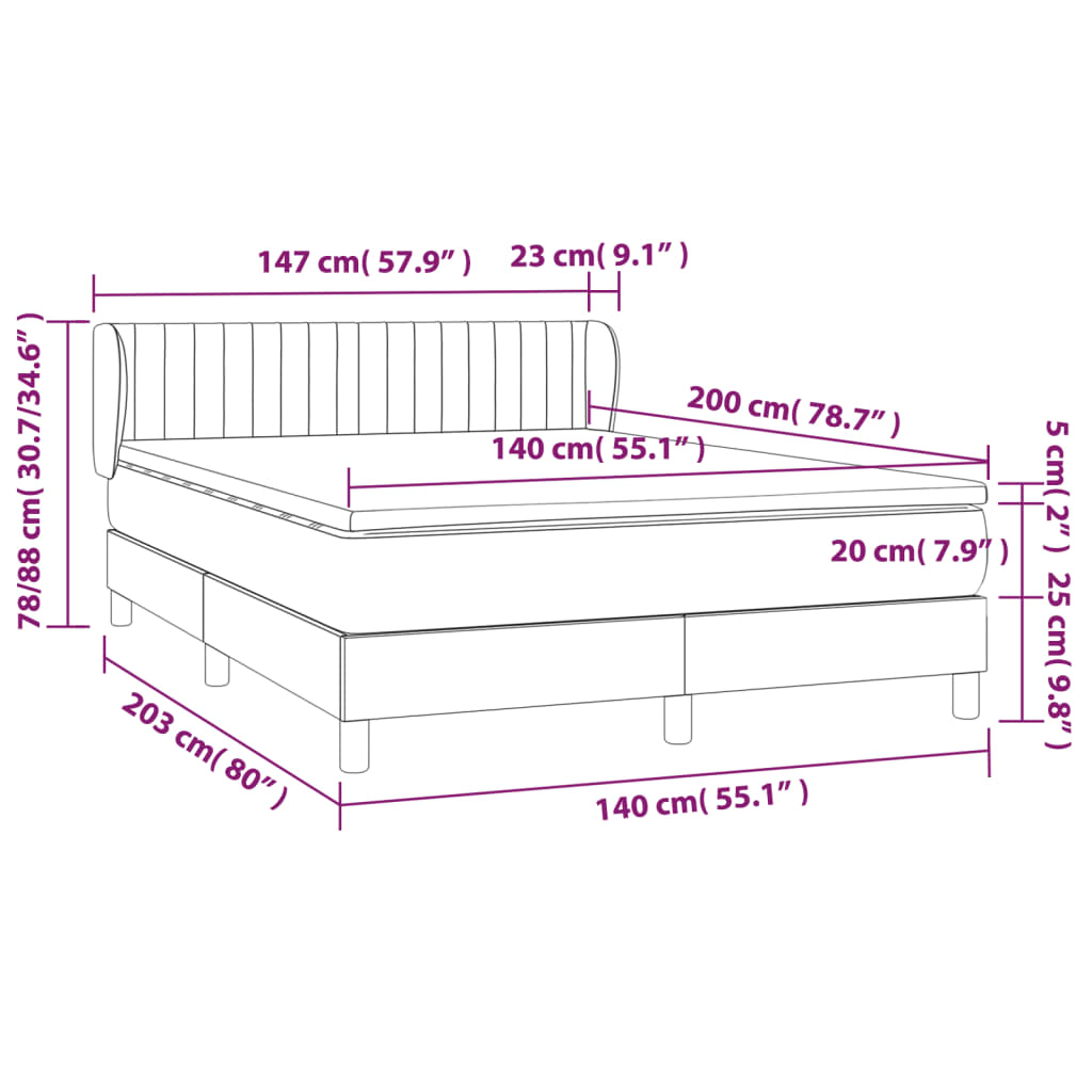 Boxspringbett mit Matratze Schwarz 140x200 cm Stoff