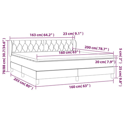 Box spring bed with mattress dark brown 160x200 cm fabric