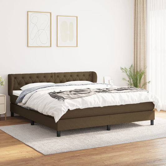 Box spring bed with mattress dark brown 160x200 cm fabric