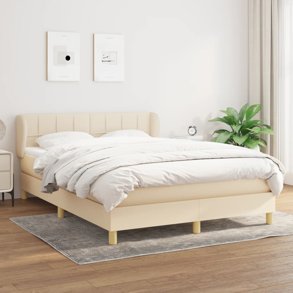 Box spring bed with mattress cream 140x200 cm fabric