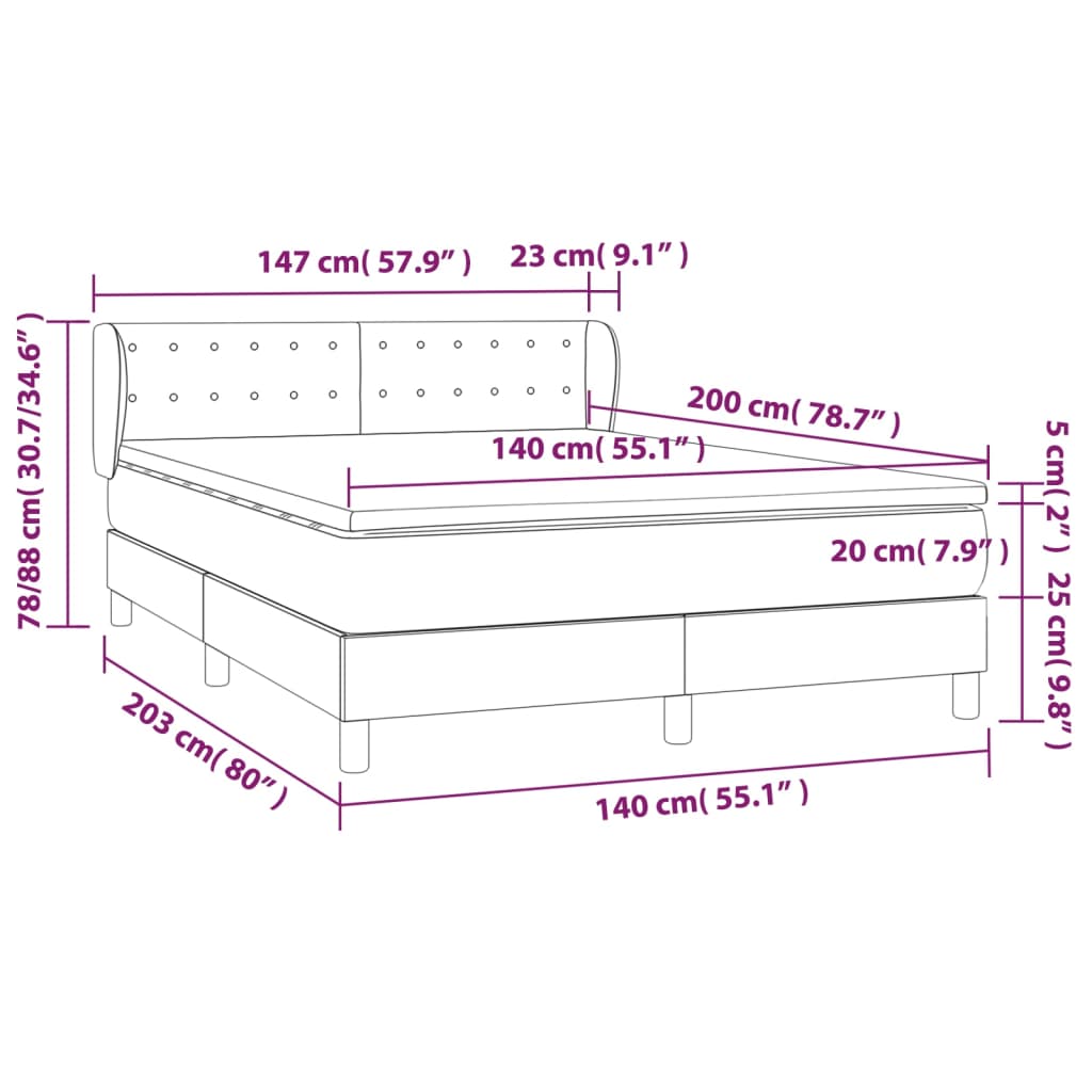 Box spring krevet s madracem tamno smeđa tkanina 140x200 cm