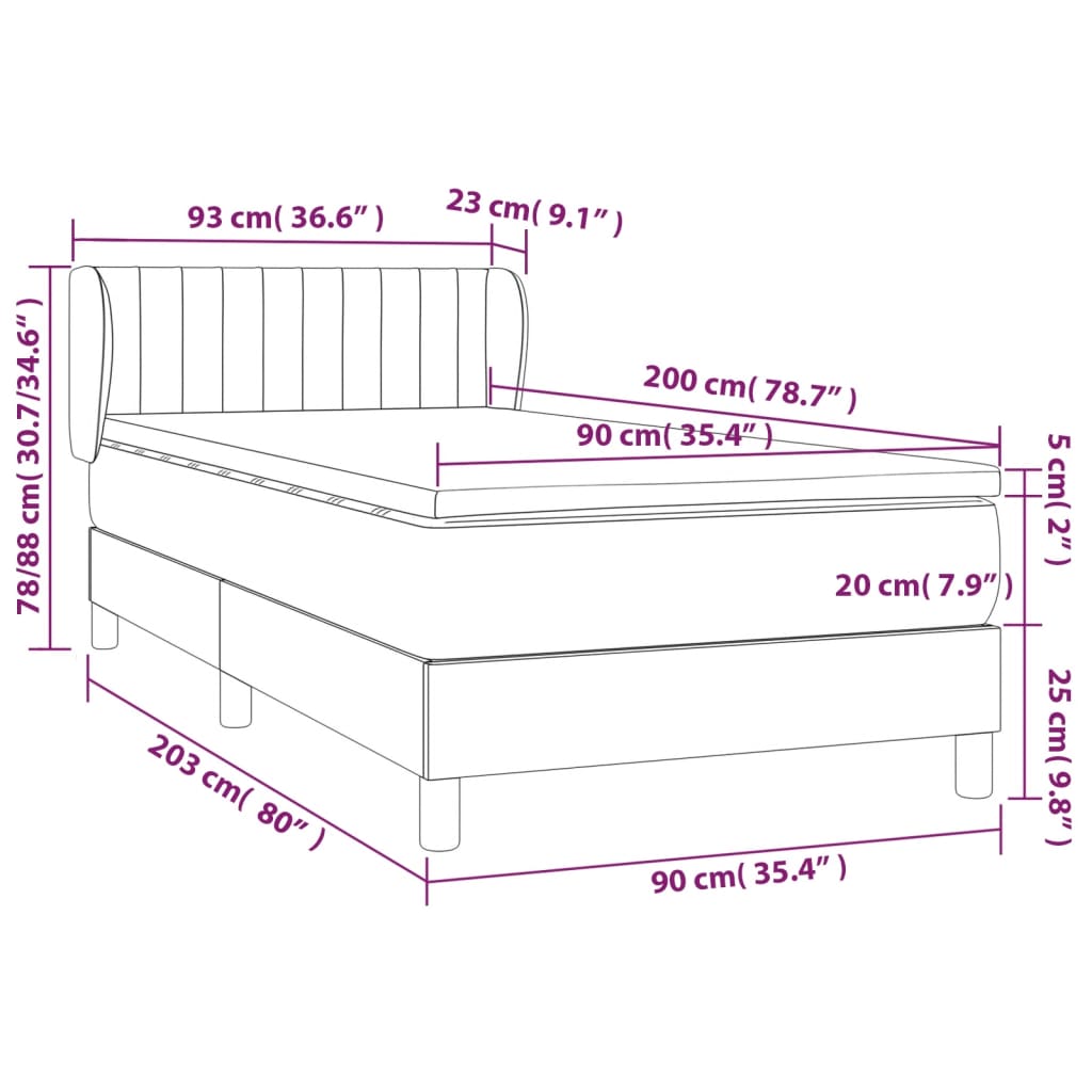 Boxspringbett mit Matratze Schwarz 90x200 cm Samt