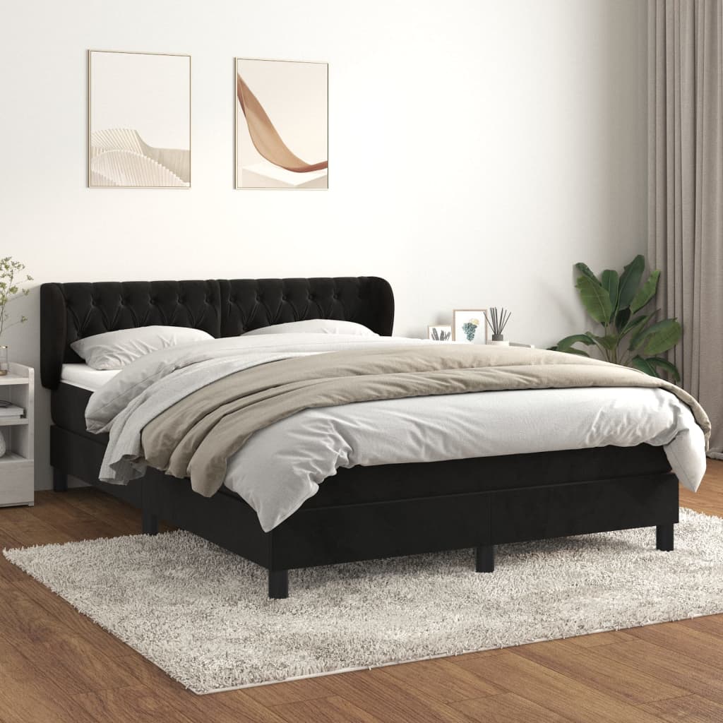 Box spring bed with mattress black 140x200 cm velvet