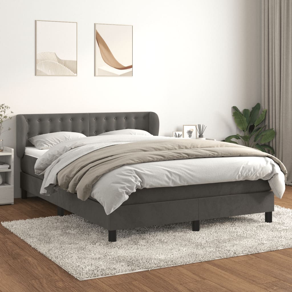 Box spring krevet s madracem tamno sivi 140x200 cm baršun