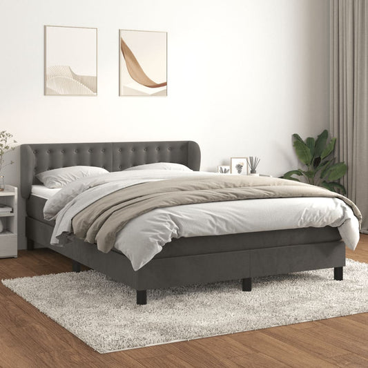 Box spring krevet s madracem tamno sivi 140x200 cm baršun