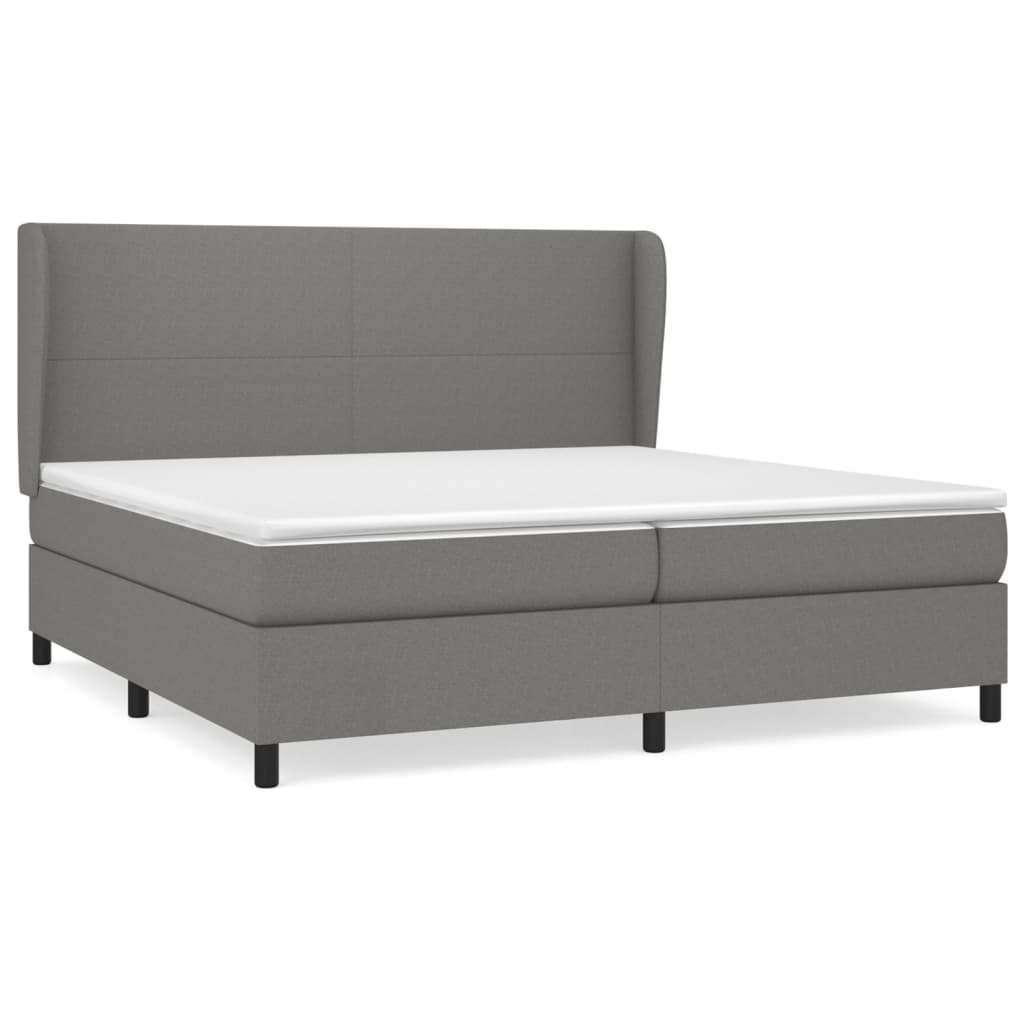 Box spring bed with mattress dark grey 200x200 cm fabric