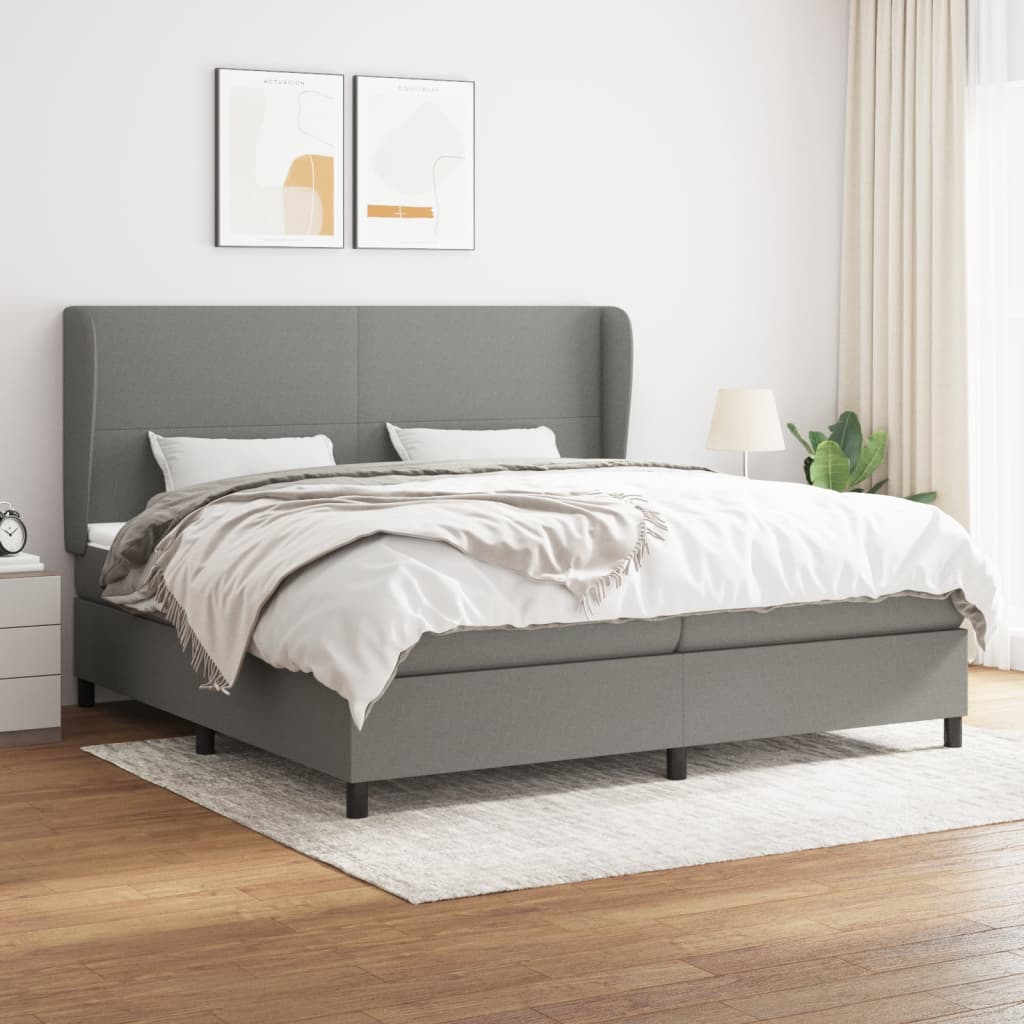 Box spring bed with mattress dark grey 200x200 cm fabric