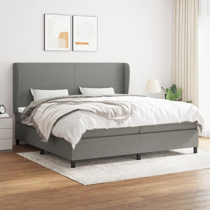 Box spring bed with mattress dark grey 200x200 cm fabric