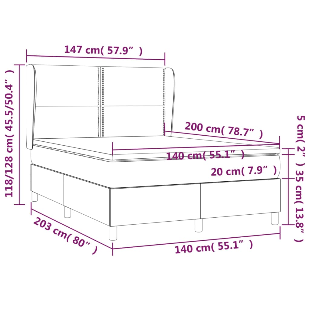 Box spring krevet s madracem tamno smeđa tkanina 140x200 cm