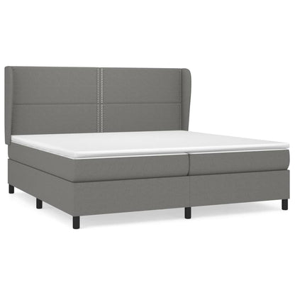 Box spring bed with mattress dark grey 200x200 cm fabric