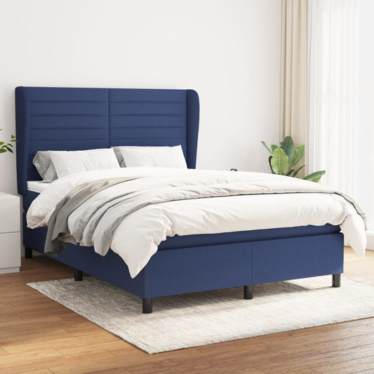 Boxspringbett mit Matratze Blau 140x200 cm Stoff