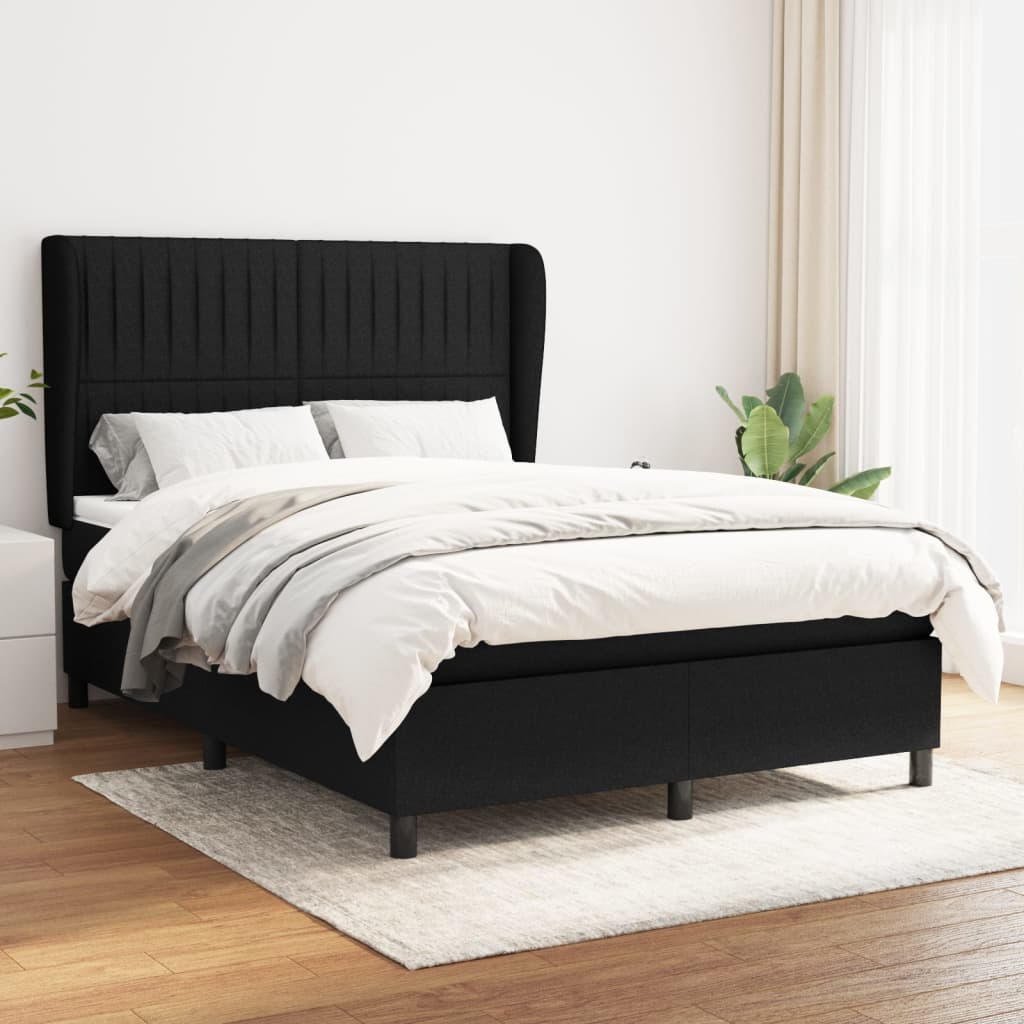 Box spring bed with mattress black 140x200 cm fabric