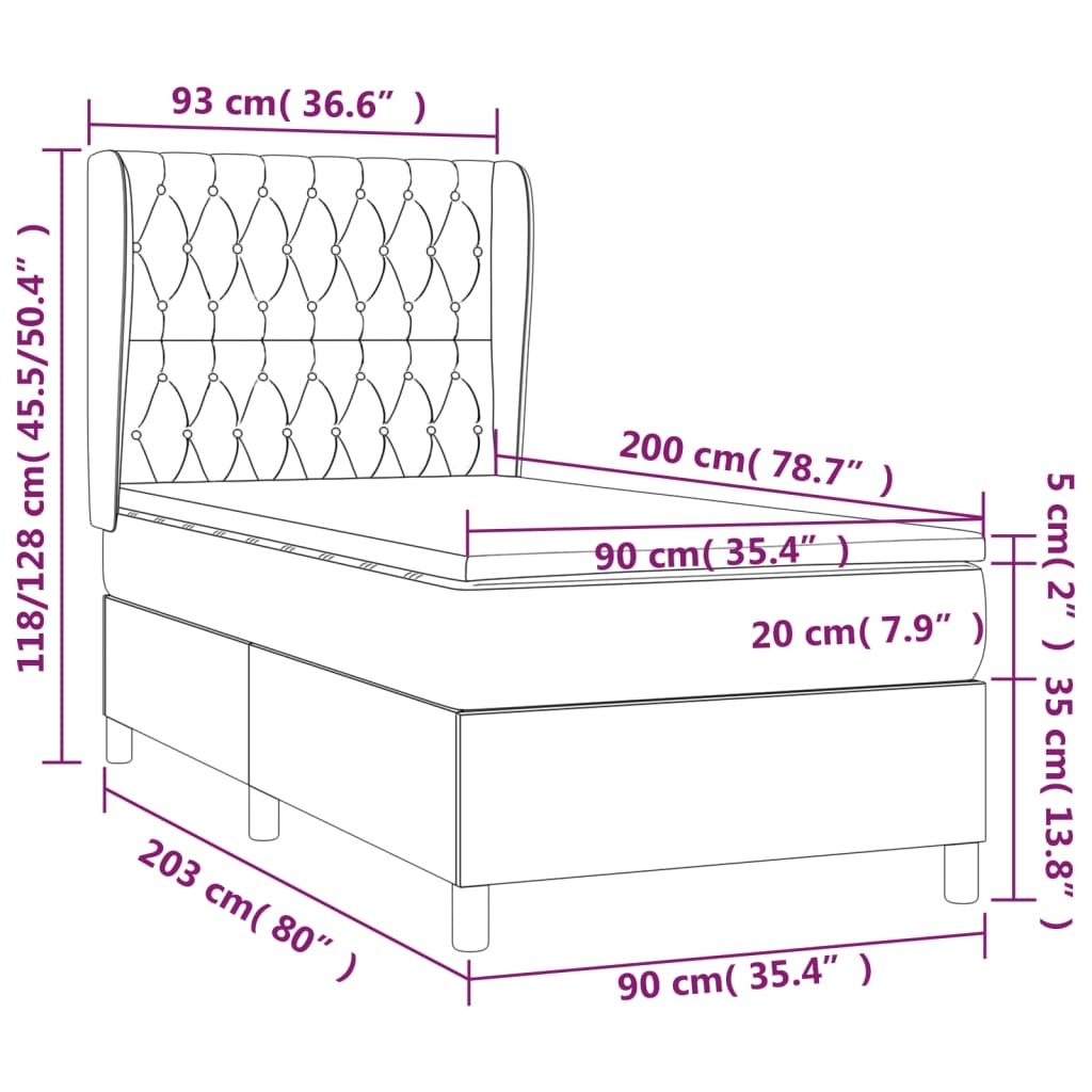 Boxspringbett mit Matratze Dunkelgrau 90x200 cm Stoff