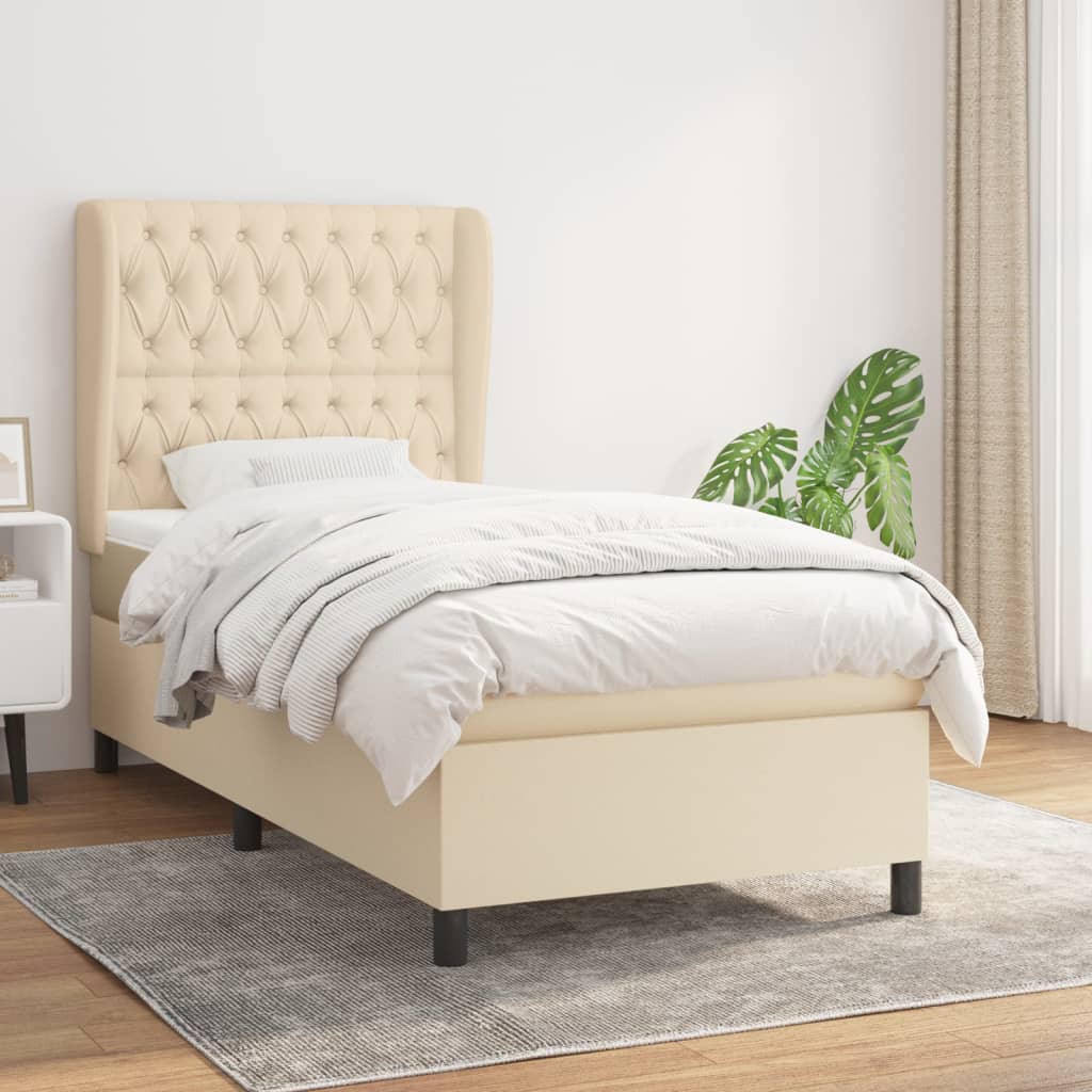 Boxspringbett mit Matratze Creme 90x200 cm Stoff