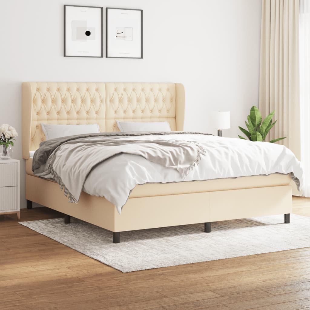 Boxspringbett mit Matratze Creme 180x200 cm Stoff