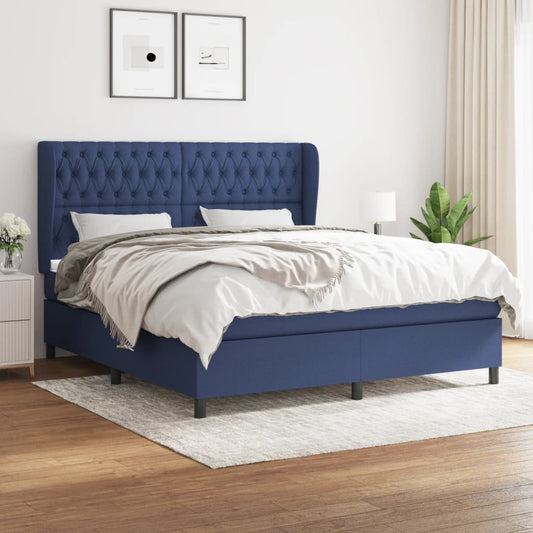 Boxspringbett mit Matratze Blau 180x200 cm Stoff