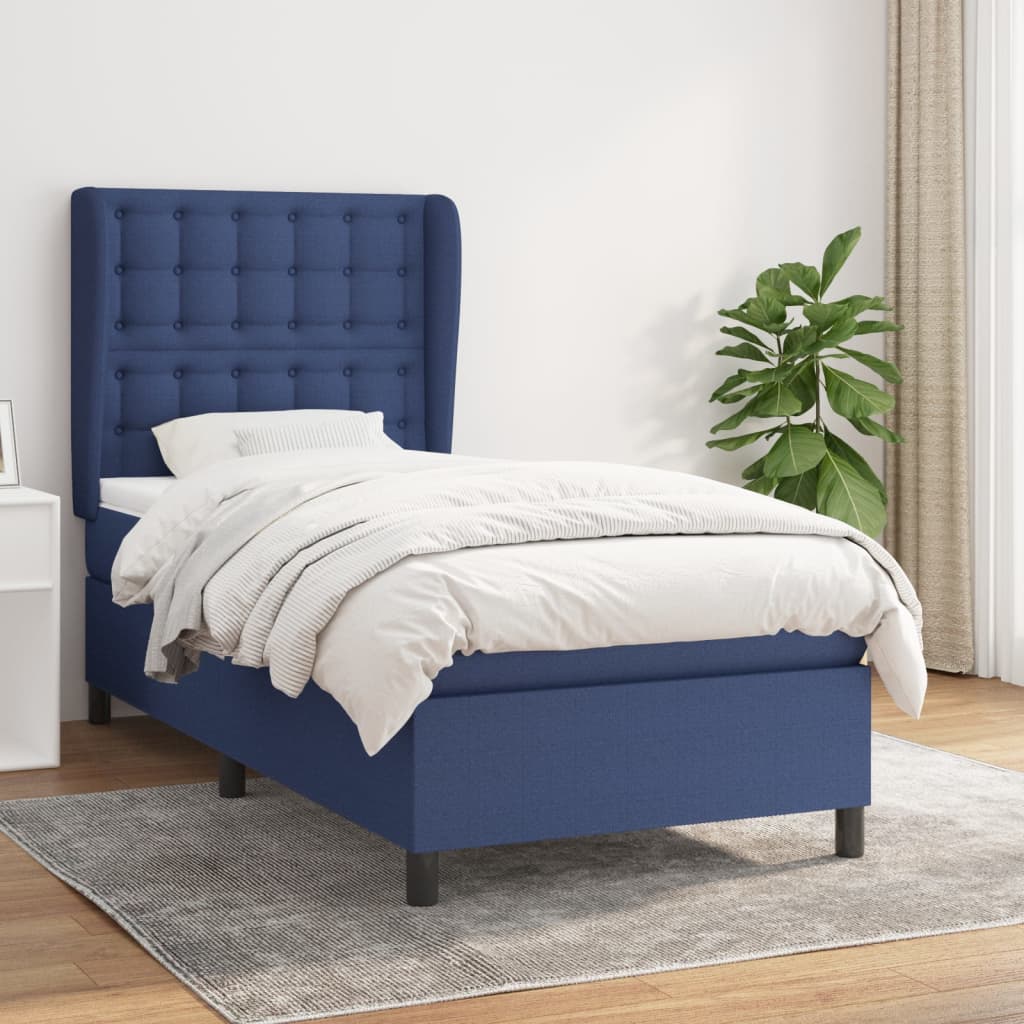 Boxspringbett mit Matratze Blau 90x200 cm Stoff